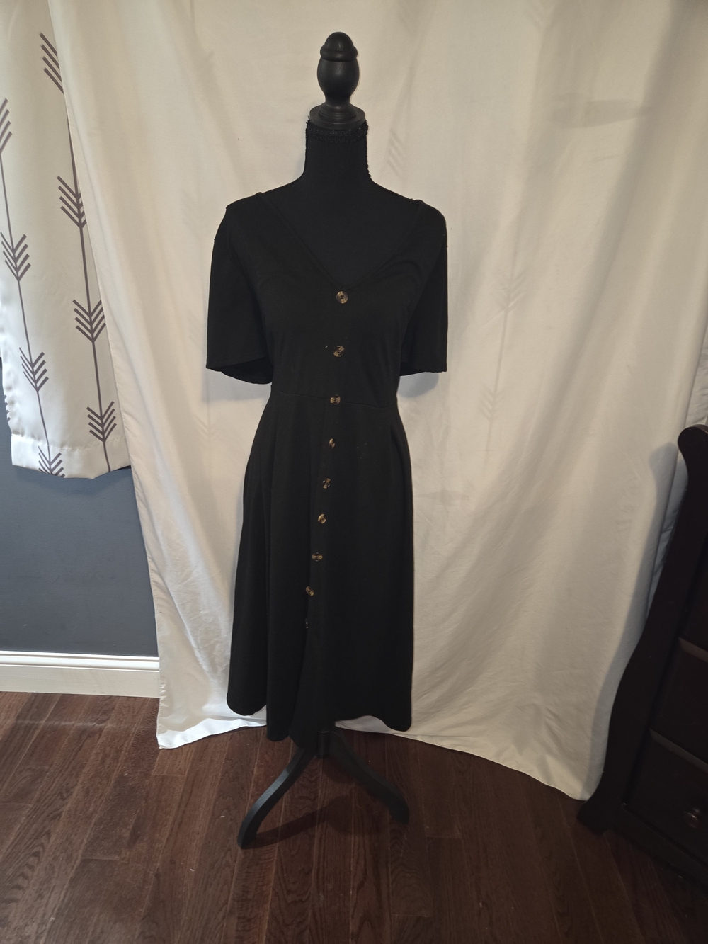 SHEIN Black Button-Front Midi Dress